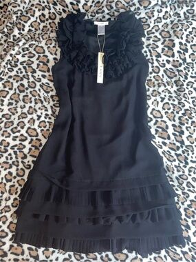 ♡ NWT Esley Black Ruffled Fringe Mini Dress